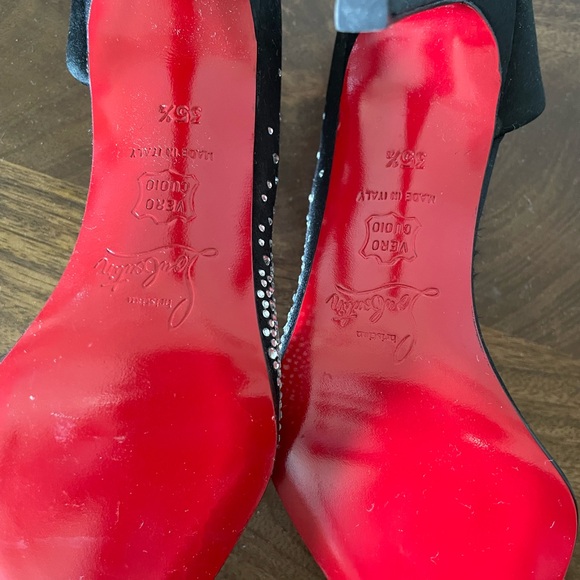 Christian Louboutin black silk Strass Helmoon d'Orsay evening pumps size 351/2 - Picture 4 of 7